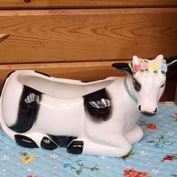 2024 🦋 New The Pioneer Woman Black & White Cow Ceramic Planter - Picture 3 of 8